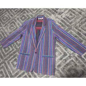 ANGELIQUE Blue Striped Blazer Jacket Shoulder Pads Women’s Size M Vintage 90's